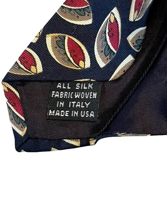 Christian Dior Monsieur Silk Tie Navy Red Gold Geometric Pattern Made in USA Vin - Picture 3 of 4